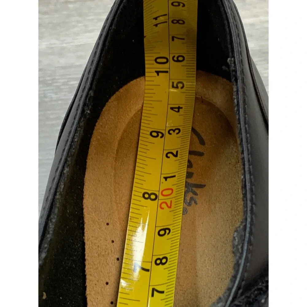 Clarks Women's Black Leather Mary Jane Block Heel Pumps 8.5 W Comfort Shoes